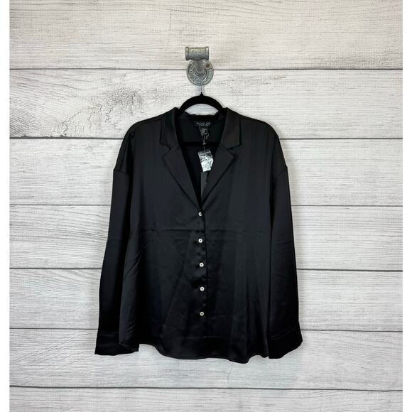 Rachel Zoe Plus Size Black Satin Button Up Long Sleeve Blouse Size XXL - Picture 1 of 7